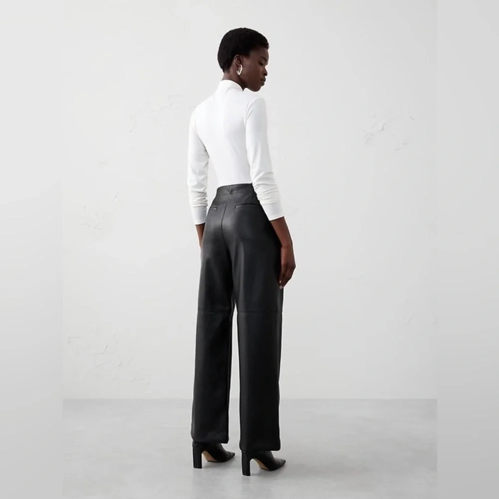 Banana Republic Vegan Leather Wide Leg Pants 6 NWT High Rise Black Y Leg